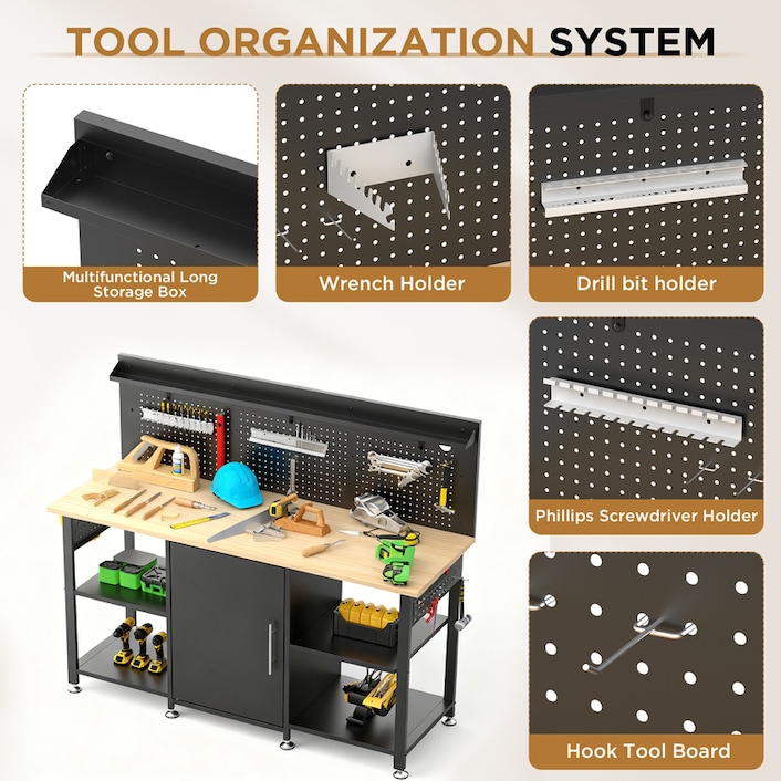 WB3MD-S 60-inch 2000 lbs Capacity Heavy Duty Workbench - Wood Top